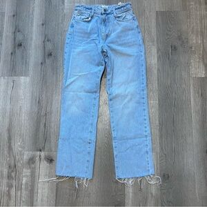 Zara Straight Leg Raw Hem Light Wash Jeans